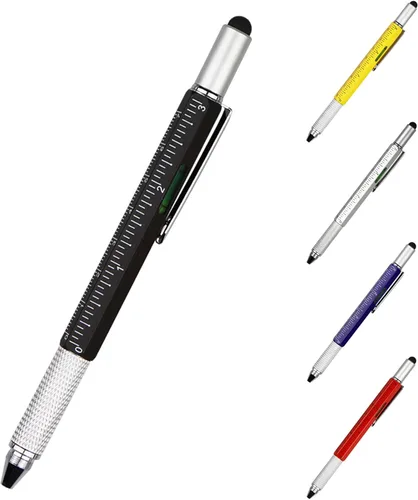 Miniatura 7 de DUNBONG Bolígrafo de metal multiherramienta 6 en 1, con destornillador, tinta negra, lápiz capacitivo, nivel y regla, 1 unidad (negro)