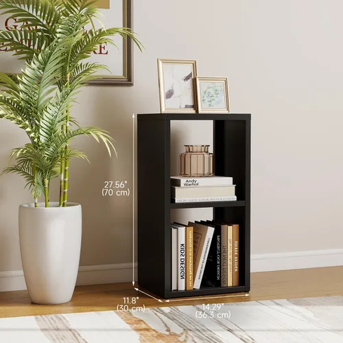 Miniatura 2 de Organizador de almacenamiento vertical de 2 cubos de metal, estantería corta negra con espalda abierta, estante de almacenamiento de cubo pequeño