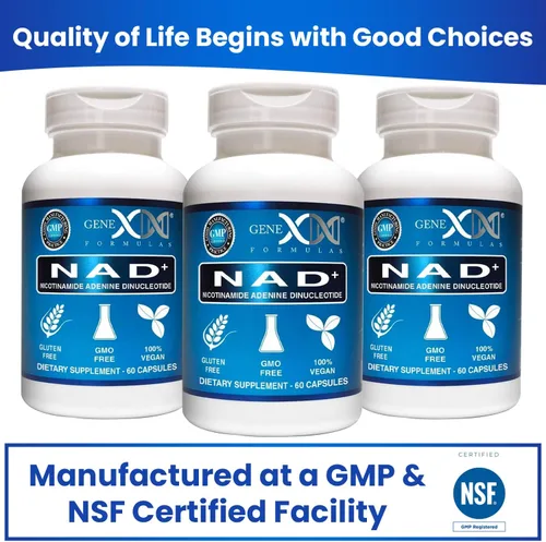 Miniatura 9 de Genex Formulas NAD+ 250mg porción 60 cápsulas de nicotinamida adenina dinucleótido (NAD+ real no es un precursor) (1)