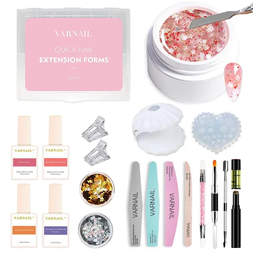 Miniatura 7 de VARNAIL Kit de extensión de uñas, gel de construcción sólido, gel de construcción de uñas no pegajoso con gel básico y herramientas, lámpara