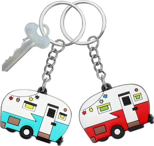 Miniatura 9 de 2 Piezas Llavero de Caravana, Llavero de Caravana RV Accesorios de Caravana para Remolques de Viaje Llavero Retro de Coche de Camping