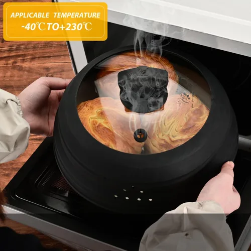 Miniatura 2 de Tapa protectora de salpicaduras de vidrio ventilado para microondas, con silicona plegable para alimentos como placa de cubierta de olla de 10.8