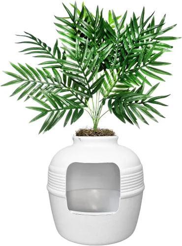 Miniatura 20 de Good Pet Stuff Caja de arena oculta para gatos con planta artificial, maceta redonda decorativa, filtro de carbón con ventilación para control