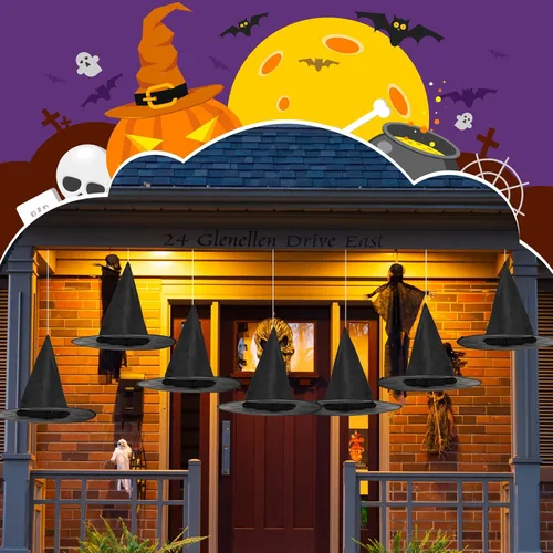 Miniatura 6 de SATINIOR Sombrero de bruja de Halloween, decoración colgante, sombrero de bruja flotante con accesorio de cuerda y ganchos transparentes sin costuras