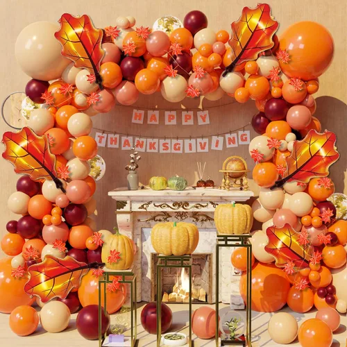 Miniatura 2 de Kit de arco de globos de Acción de Gracias, kit de arco de globos de otoño de 167 piezas, globos de confeti de color naranja, burdeos, oro rosa