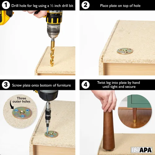 Miniatura 4 de Ilyapa Patas de madera para muebles, base plateada, juego de 4 patas de repuesto cónicas marrones de 6 pulgadas para sofás, sillas, sofás biplaza