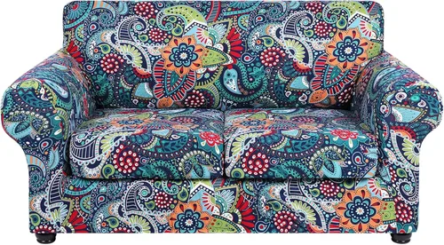 hyha Funda para sofá, fundas para sofá biplaza, diseño floral, elásticas, estampadas, 3 piezas, fundas para sofá de 2 cojines separados, protector