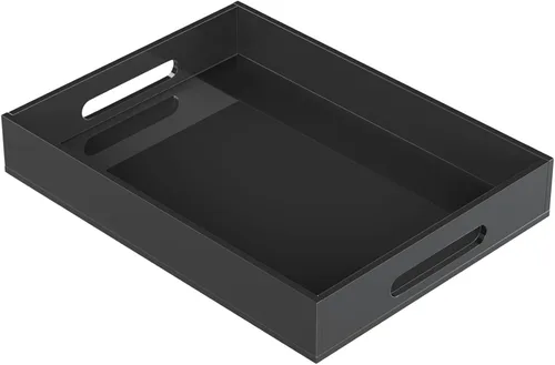 Miniatura 10 de KOTEMON Bandeja de acrílico para servir con asas, bandeja decorativa de 12 x 12 x 2.36 pulgadas, bandeja organizadora para mesa de café otomana