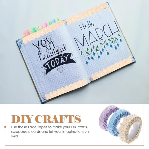 Miniatura 2 de Ciieeo 3 rollos de cinta de encaje de tela, cinta de manualidades, pegatinas caseras Washi s Scrapbooking Artesanía decorativa Enmascarar encaje s