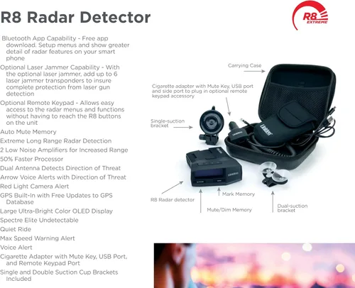 Miniatura 7 de UNIDEN R8 Extreme - Detector láser de radar de largo alcance, doble antenas frontal y trasera con flechas direccionales, GPS integrado con alertas