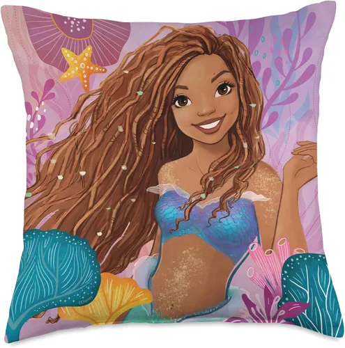 Miniatura 5 de Disney Little Mermaid Ariel Under The Sea Smile - Almohada de 16 x 16 pulgadas, multicolor