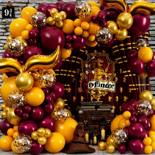 Miniatura 6 de Kit de arco de guirnalda de globos de mago mágico todo en 1 con snitch adicional para decoraciones de cumpleaños de mago mágico, suministros