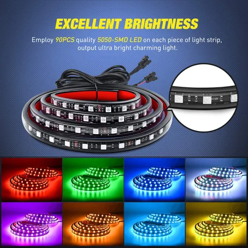 Miniatura 2 de Nilight - TL-31 Kit de tira de luz RGB de 60 pulgadas para caja de camión, 180 LED, control remoto RF con interruptor de encendido y apagado