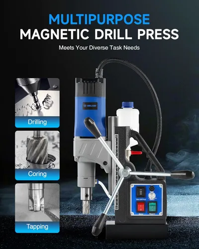 Miniatura 2 de Prensa de taladro magnético ZELCAN con 11 piezas de brocas, prensa de taladro magnético portátil de 1550W con diámetro de perforación de 2