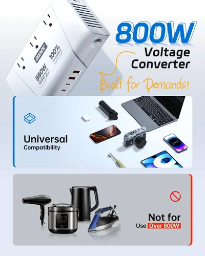 Miniatura 3 de DOACE Convertidor de 220 V a 110 V - Convertidor de voltaje de 800 W de EE. UU. a Europa para alisador de cabello, rizador, teléfono, convertidor