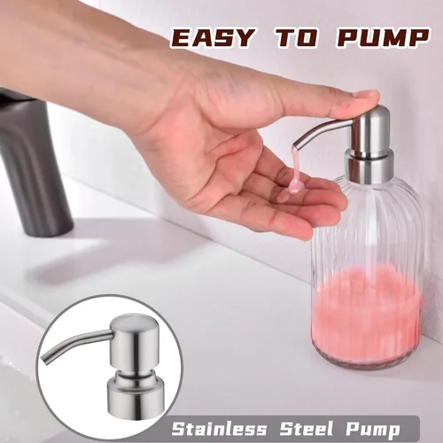 Miniatura 3 de Dispensadores de jabón de vidrio para cocina y baño, botella de vidrio pesado de 16 onzas, bomba de níquel cepillado de acero inoxidable