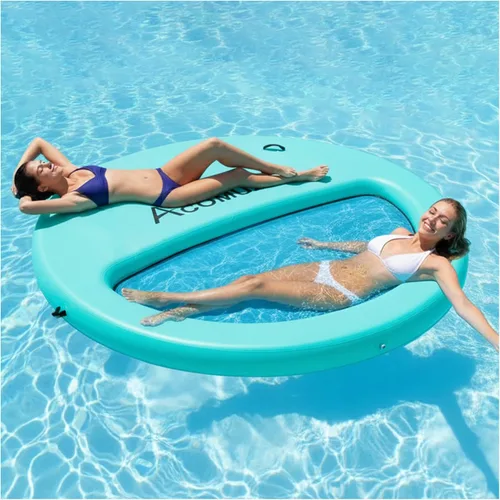 Miniatura 9 de Hamaca de agua inflable de 4/6/8/10/12 pies, flotador flotante redondo para adultos, balsa flotante de piscina resistente para océano y lago