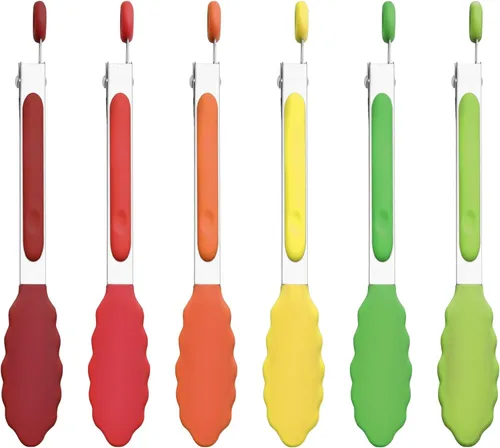Miniatura 13 de Pinzas de silicona de 7 pulgadas, paquete de 3, pinzas pequeñas con puntas de silicona para cocinar, barbacoa, servir buffet