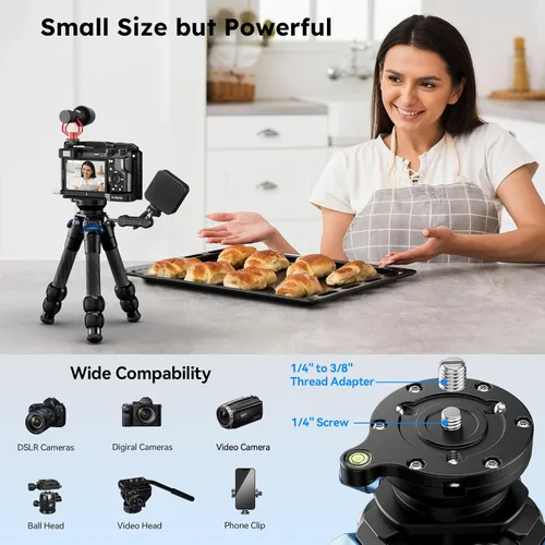 Miniatura 4 de Kit de Trípode de Mesa de Fibra de Carbono SIRUI con Ajuste de Cuenco ±15°, Ultraligero Compacto de Solo 0.62kg, Carga Máxima 5kg/11.02lb