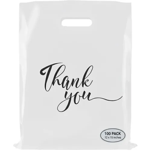 Miniatura 19 de Rainbows & Lilies 100 bolsas de plástico plateadas de agradecimiento con asas – 12" de ancho x 15" de alto, gruesas, reutilizables, bolsas