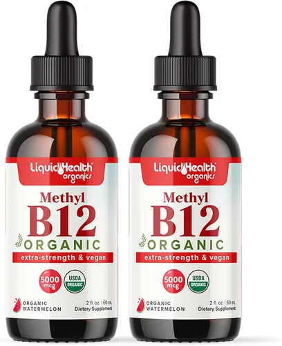 LIQUIDHEALTH USDA Orgánico Gotas Líquidas de Vitamina B12 Metil Metilcobalamina con Jugo de Cereza Agria - Aumenta la Energía, Apoyo Inmunológico,