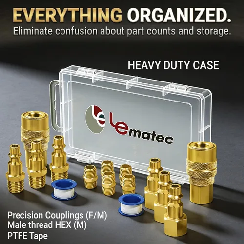 Miniatura 5 de LE LEMATEC Kit de montaje de manguera de compresor de aire de 15 piezas, accesorios de manguera de aire de conexión rápida NPT de 1/4 pulgadas