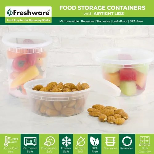 Miniatura 2 de Freshware Contenedores de almacenamiento de alimentos con tapas [8/16/32 oz x 20 cada uno, 60 juegos] recipientes para delicatessen, aptos