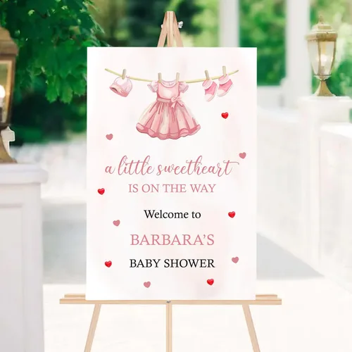 Miniatura 5 de Letrero de bienvenida personalizado para baby shower, con texto en inglés «A Little Sweetheart on the way» Baby Shower, cartel de bienvenida