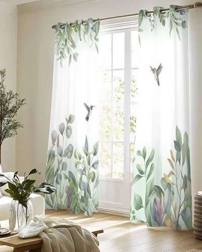 Miniatura 8 de Cortinas traslúcidas de eucalipto verde de 63 pulgadas de largo, juego de 2 paneles de cortinas para cocina, dormitorio, sala de estar, puerta