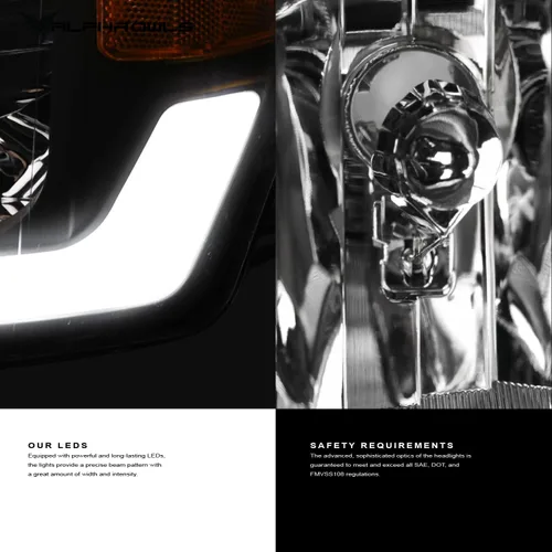 Miniatura 5 de Alpha Owls 8707715 - Faros delanteros de cristal con barra de luz LED secuencial Switchback y luz de arranque, ámbar negro para modelos halógenos