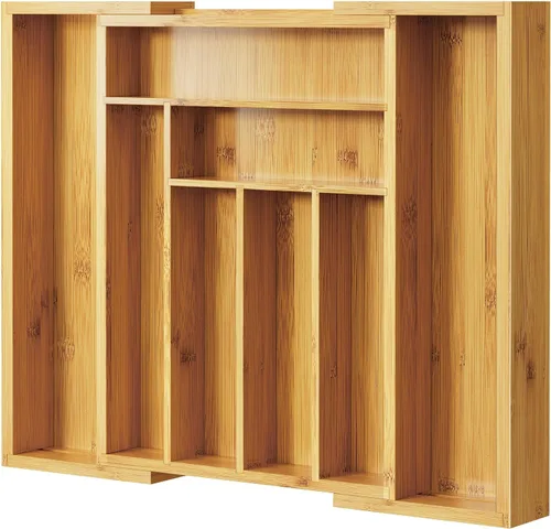 Miniatura 9 de Pipishell - Organizador de Cajones Extensible de Bambú para Soporte de Utensilios, Bandeja de Cubiertos Ajustable, Organizador de Divisores