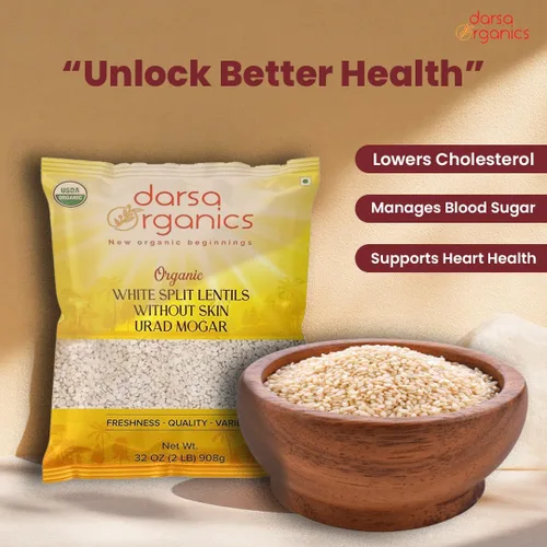 Miniatura 6 de Darsa Organics Urad Dal Split Without Skin (Urad Mogar) 2 libras – Lentejas partidas de matpe blanco orgánico USDA Sin OMG, proteína a base