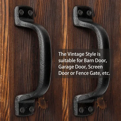 Miniatura 5 de Manijas de puerta de granero, mango de puerta de hierro fundido negro, 7 pulgadas, rústica, sólida, resistente, para cerca, tirador, 4