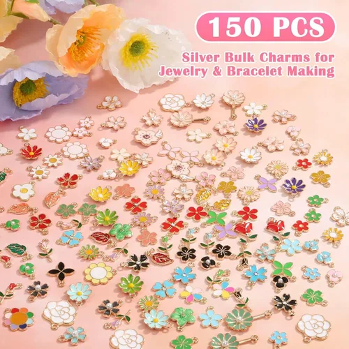 Miniatura 3 de 150 Dijes de Flores para Fabricación de Joyas (75 Pares), Surtido de Dijes Metálicos Mixtos al Por Mayor a Granel para Collar, Pulsera y Aretes DIY