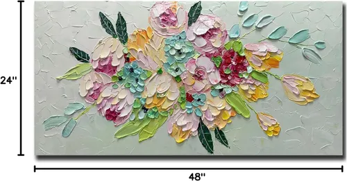 Miniatura 7 de AZAVY Arte, 24 x 48 pulgadas, moderno ramo de flores texturizadas pintadas a mano, arte de pared, pinturas al óleo florales sobre lienzo, naturaleza