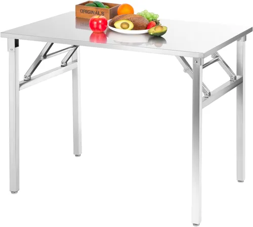 Mesa plegable pequeña de acero inoxidable, mesa de comedor portátil para campamento, picnic, fiesta, sin montaje, escritorio plegable pequeño y