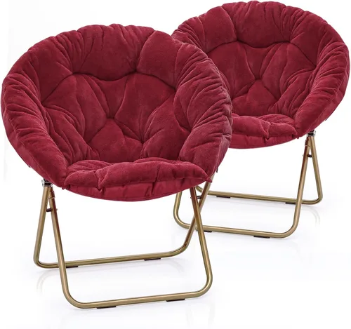 Miniatura 11 de MoNiBloom Silla redonda plegable de piel sintética para dormitorio, sala de estar, dormitorio, marco de metal plegable, de gran tamaño, cómoda
