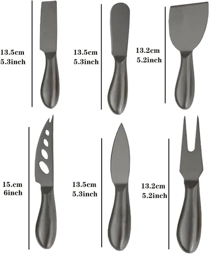 Miniatura 3 de Cuchillo de queso premium de 6 piezas, colección de cuchillos de queso de acero inoxidable con cortador de tenedor de queso y cortadores de queso