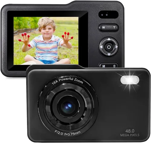 Cámara digital, cámara simulada para niños con tarjeta de 64 GB FHD1080P 16x Zoom anti vibración, exquisita compacta y portátil para niños, niñas y