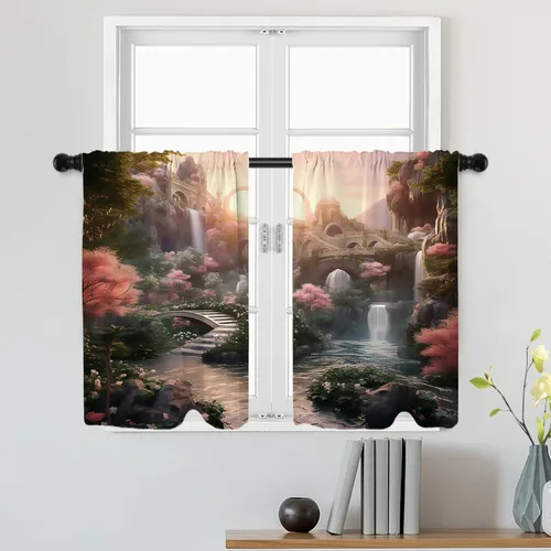 Miniatura 184 de Batmerry Silueta de hombre y niño, marco en forma de corazón con figuras, tratamiento de ventana, cortina corta de cocina multicapa de poliéster