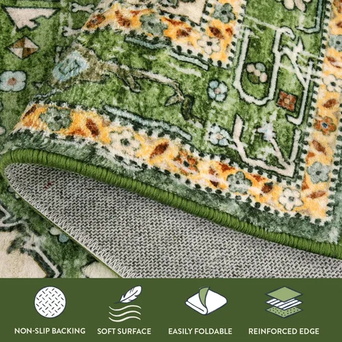 Miniatura 6 de Lahome Alfombra tribal bohemia de 2 x 3 pies, alfombra verde pequeña para entrada, suave, antideslizante, lavable, alfombra de baño bohemia de pelo