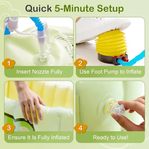 Miniatura 4 de Bañera inflable para bebé, bañera reclinable para recién nacidos a niños pequeños con cojín de respaldo suave y bomba de aire, bañera plegable