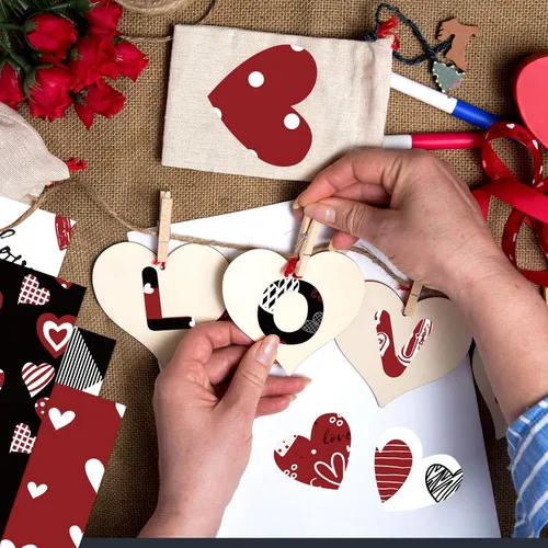 Miniatura 7 de Papel con Patrón de San Valentín de Doble Cara Papel Decorativo para Álbum de Recortes de San Valentín, Cartulina Roja y Negra con Corazones de Amor
