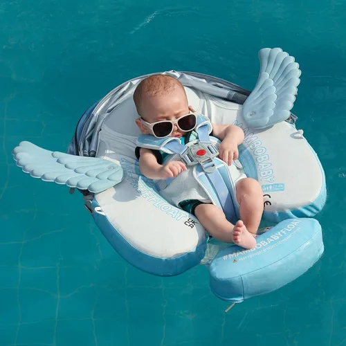 Miniatura 9 de Mambobaby Flotador con Cola para Bebé con Toldo, Flotador de Piscina Infantil, Entrenador de Natación para Bebés, Flotador de Agua sin Aire, Ángel