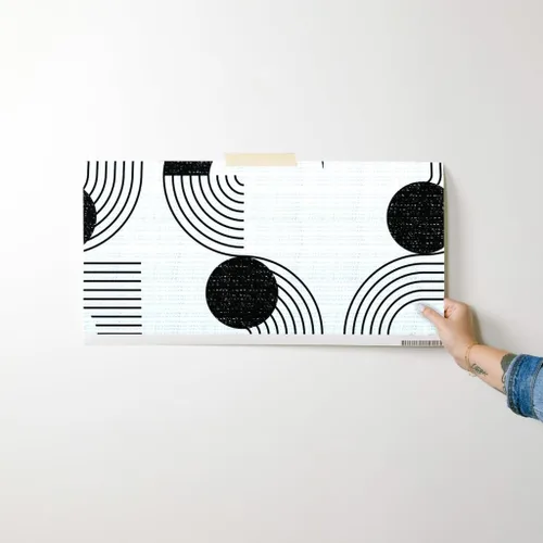 Miniatura 7 de Spoonflower Muestras de papel tapiz para despegar y pegar, cuenco de fideos Bauhaus, escala media, círculos blancos y negros, diseño geométrico