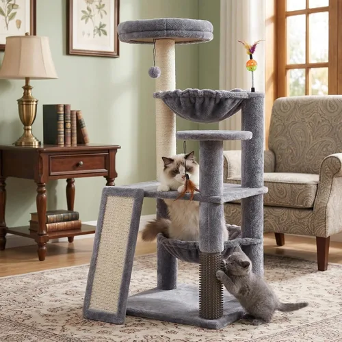 Miniatura 7 de Árbol para gatos de varios niveles para gatos de interior, torre de árbol para gatos con hamaca para gatos grandes y cepillo de autoaseo, torre