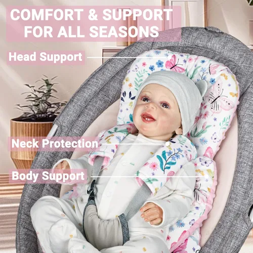Miniatura 4 de Inserto de asiento de automóvil para niñas y bebés, soporte suave para la cabeza del asiento de automóvil y 2 almohadillas de correa, inserto