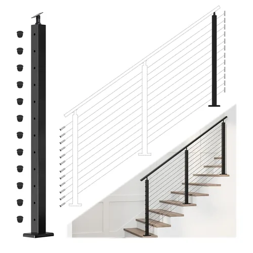 Miniatura 14 de Muzata Kit de barandilla de cable modular negro de 4 a 8 pies, kit de postes de 42 pulgadas, juego completo de sistema de barandilla de cable