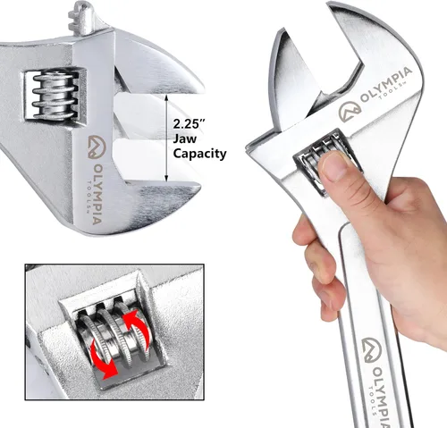 Miniatura 4 de Olympia Tools Llave ajustable de 18 pulgadas, acero forjado de alta resistencia, cromado, mandíbulas mecanizadas de precisión, resistente a