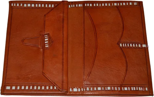 Miniatura 3 de Treasures Of Morocco Cartera marroquí hecha a mano de cuero plegable grande vintage exquisito práctico naranja, Naranja